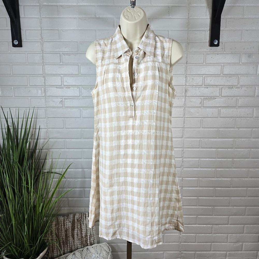 Emerald Sundae Tan Sleeveless Plaid Mini Shirt Dress Size Medium